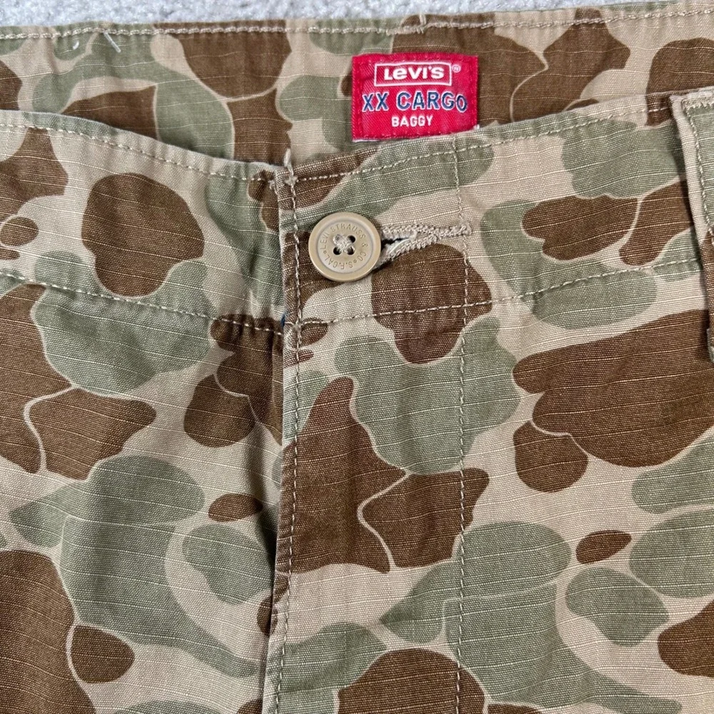 Levis XX Cargo Baggy Pants Men 36x32 Brown Duck Camo Ripstop Relaxed Fit Utility